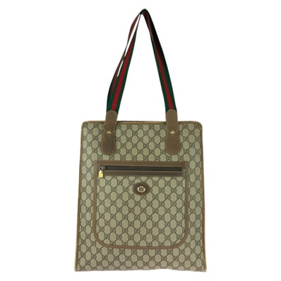 GUCCI グッチ ヴィンテージ シェリーライン ベージュ ブラウン ゴールド金具 GGスプリームキャンバス トートバッグ ショルダーバッグ 603746 【中古】