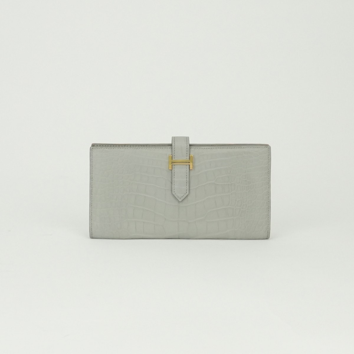 エルメス HERMES ベアンスフレ ベアン スフレ 財布 長財布 ロングウォレット アリゲーター クロコダイル パールグレー Pearl Gray グレー Gray 灰色 ゴールド金具 エキゾチック