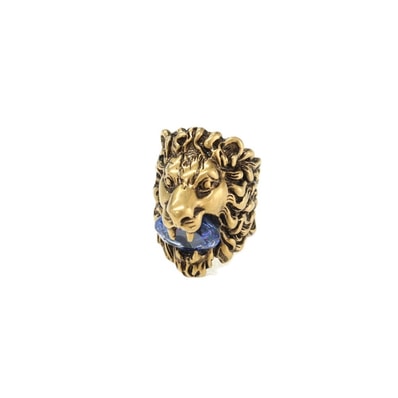 【中古】グッチ GUCCI ライオンヘッド リング・指輪 ゴールドxブルー【サイズ16(刻印記載)】【メンズ】