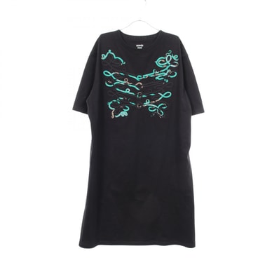 エルメス HERMES シルクデザイン 半袖 ワンピース 衣料品 トップス コットン シルク シルク レディース ブラック系 / グリーン系 【中古】