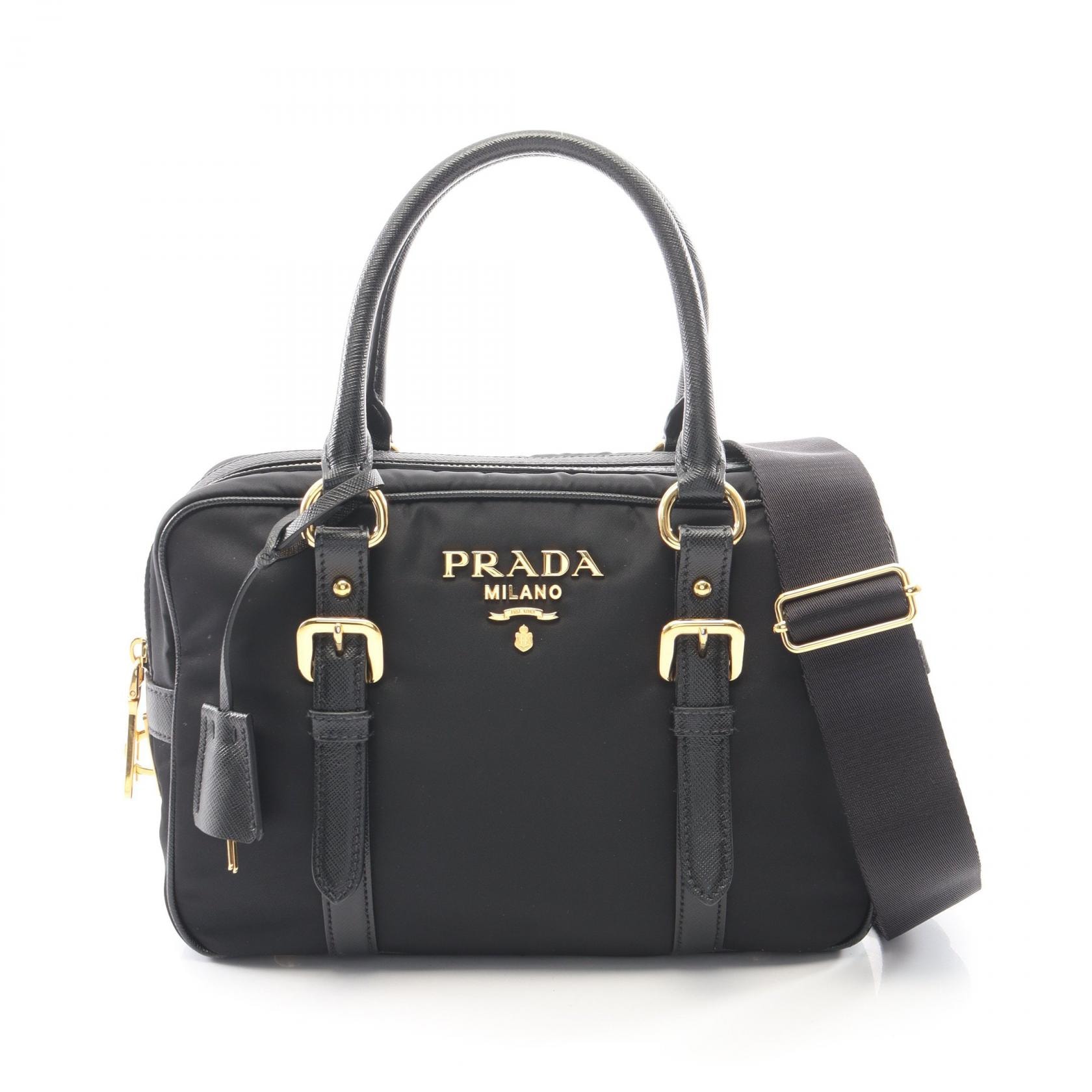 プラダ PRADA TESSUTO+SAFFIANO 2WAY ハンドバッグ バッグ ナイロン サフィアーノレザー レディース ブラック系 【中古】