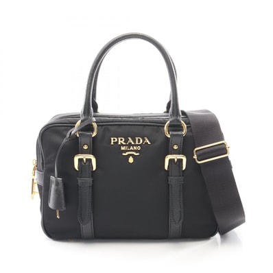 プラダ PRADA TESSUTO+SAFFIANO 2WAY ハンドバッグ バッグ ナイロン サフィアーノレザー レディース ブラック系 【中古】