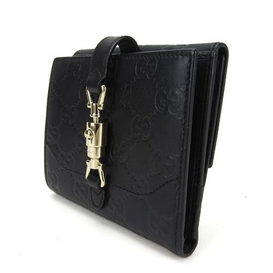 【中古】 グッチ 二つ折り財布 141435 ニュージャッキー シマレザー ブラック ゴールド金具 普段使い 小物 レディース 女性 GUCCI