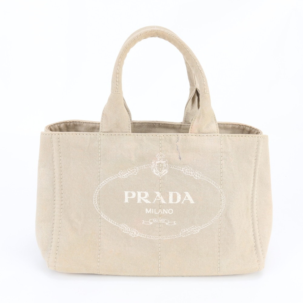 ■美品 プラダカナパ ベージュトート バッグ