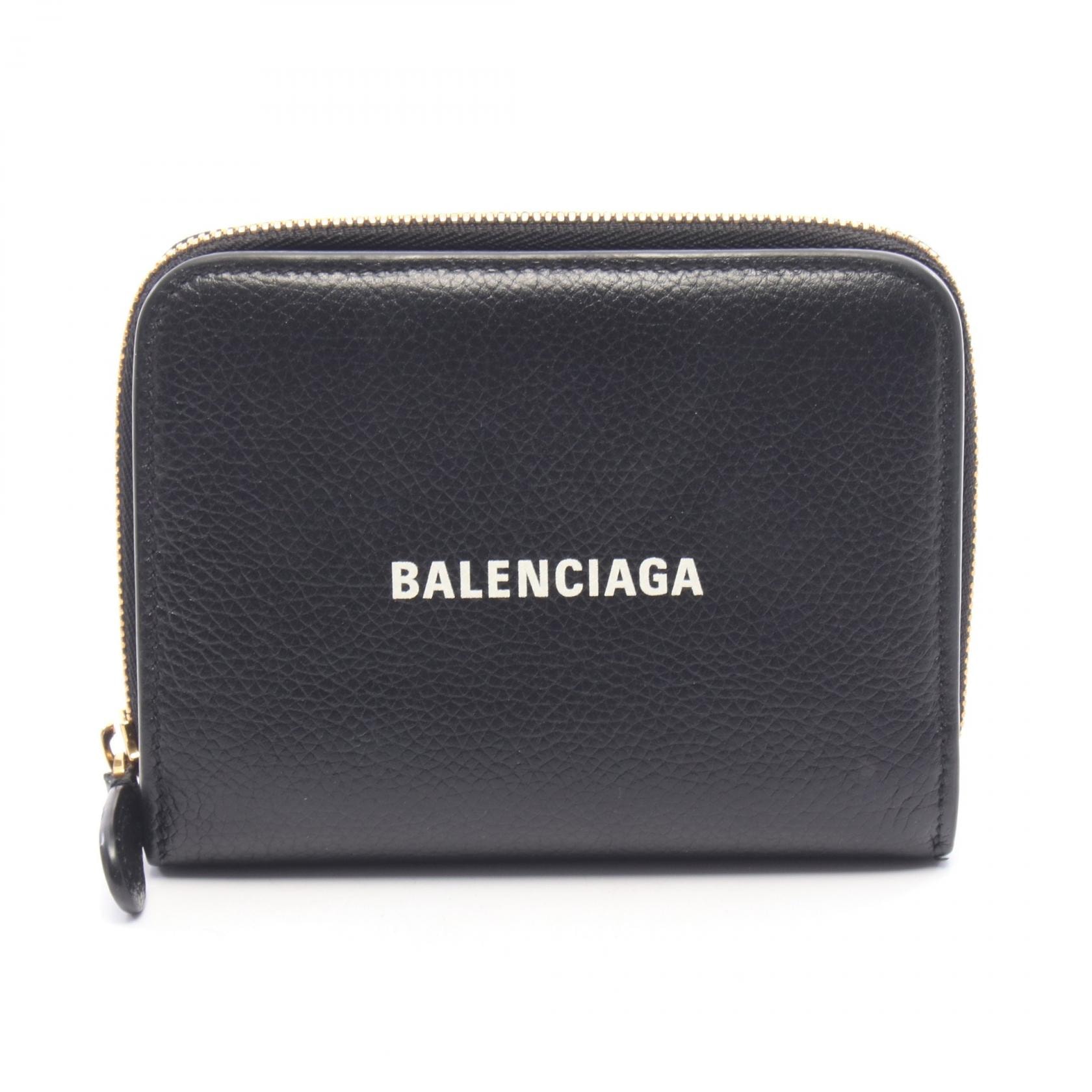 バレンシアガ BALENCIAGA 二つ折財布 二つ折り財布 財布 レザー メンズ ブラック系 【中古】