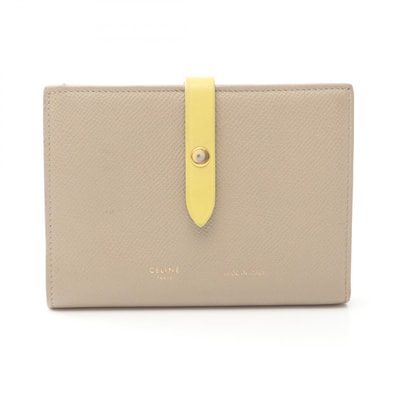 セリーヌ CELINE ミディアムストラップ マルチファンクション 二つ折り財布 財布 レザー レディース ベージュ系 / イエロー系 【中古】