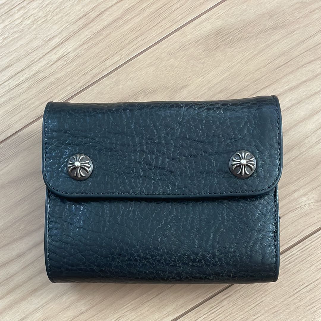 Chrome Hearts Wave Mini Cross Ball Button Leather Wallet "Black/Silver"