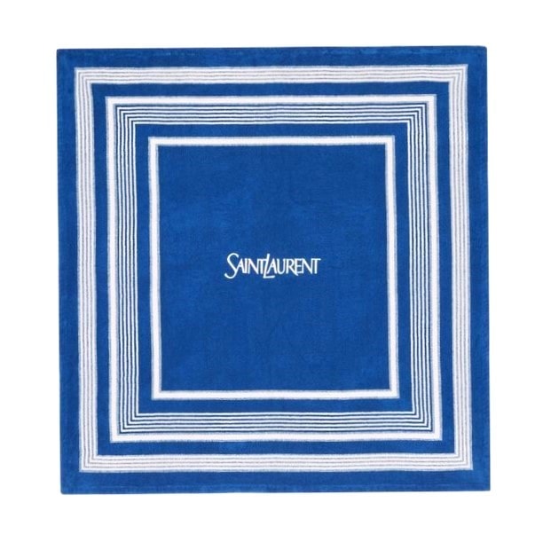 新品 SAINT LAURENT サンローラン ポルトガル製 BEACH TOWEL SQUARED ロゴ ビーチタオル 802295 YCL36 CAPRI BLUE 大判サイズ バスタオル 定価44,000円 g23998