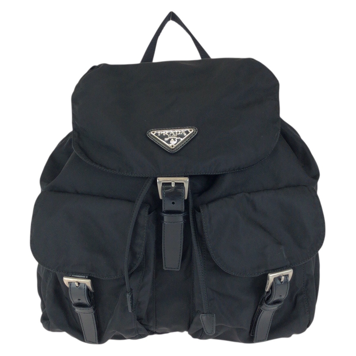 美品 PRADA プラダ テスート 三角ロゴプレート ブラック 黒 シルバー金具 ナイロン レザー/ リュックサック バックパック 604582 【中古】