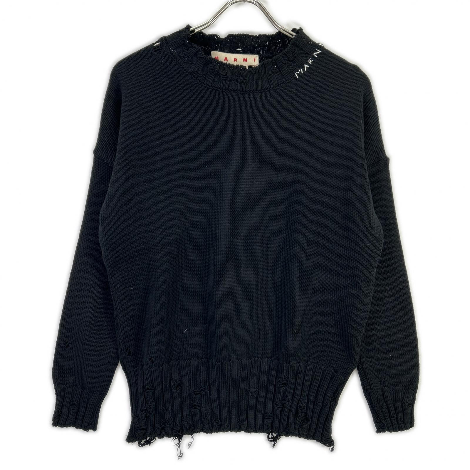 マルニ 22AW GCMG0210A0UFC652 ブラック コットン ツイスト クルーネック セーター 46