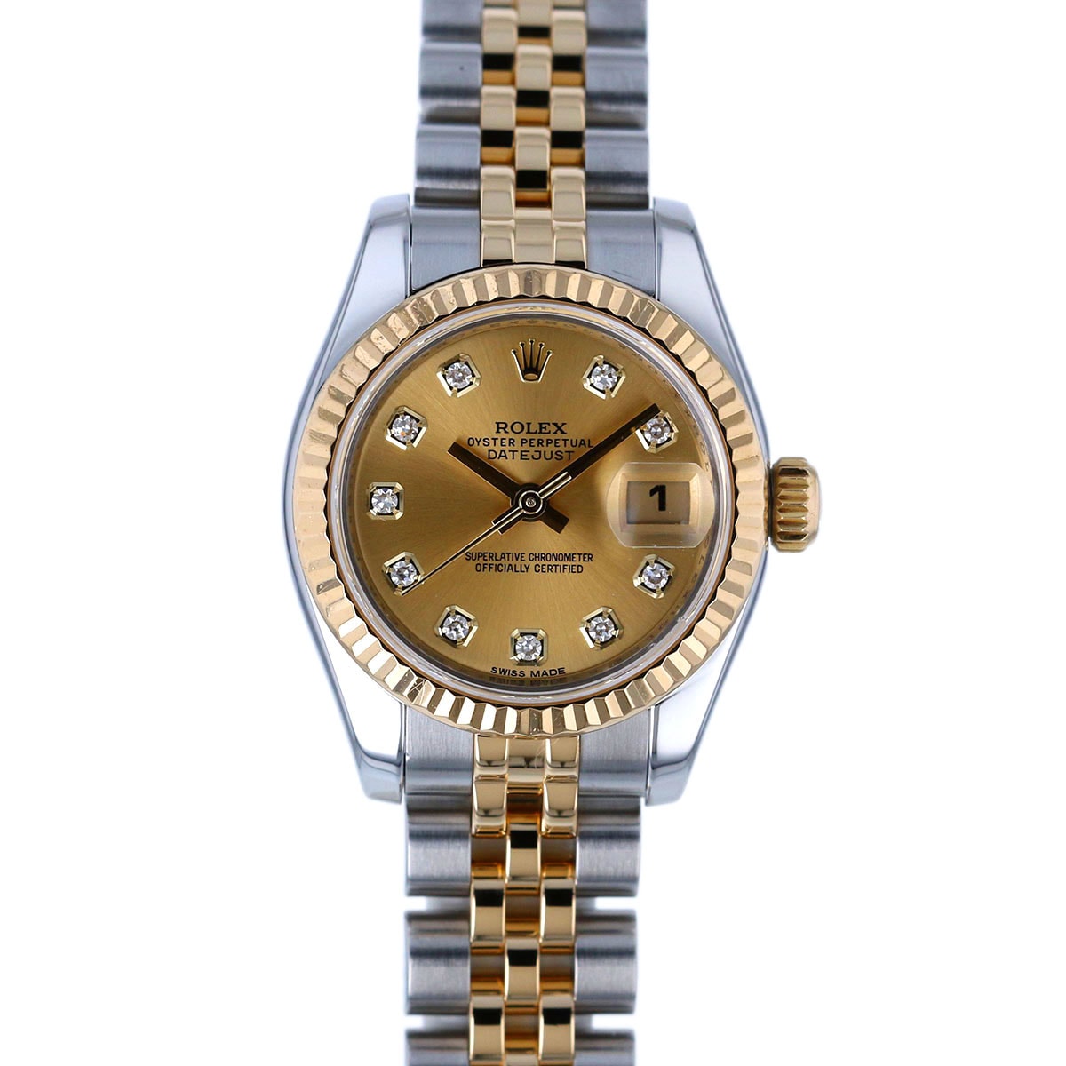 【値下げ】ROLEX ロレックス デイトジャスト 腕時計 179173G 10P ダイヤ ステンレススチール イエローゴールド シルバー ゴールド レディース【中古】