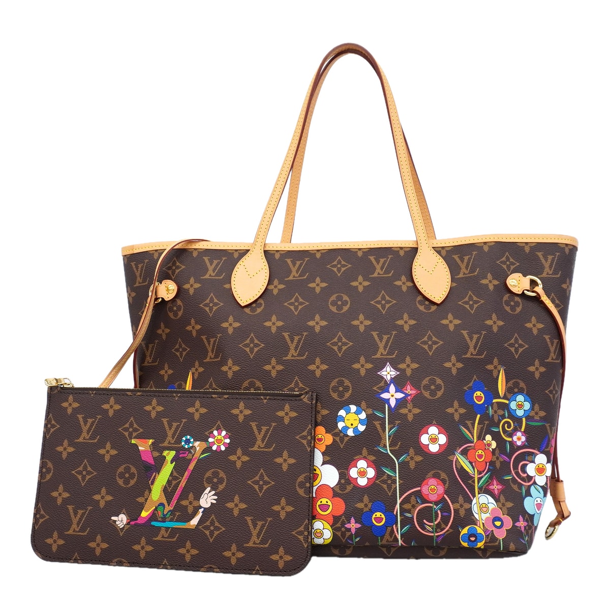 【6kb1537】ルイヴィトン トートバッグ モノグラム LV×TM ネヴァーフルMM 村上隆 M13271 ブラウン【中古】レディース