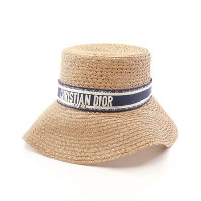 ディオール Dior D-BOBBY ワイドブリム ハット 帽子 ペーパー レディース ベージュ系 / ネイビー系 34DBP924G153 【中古】