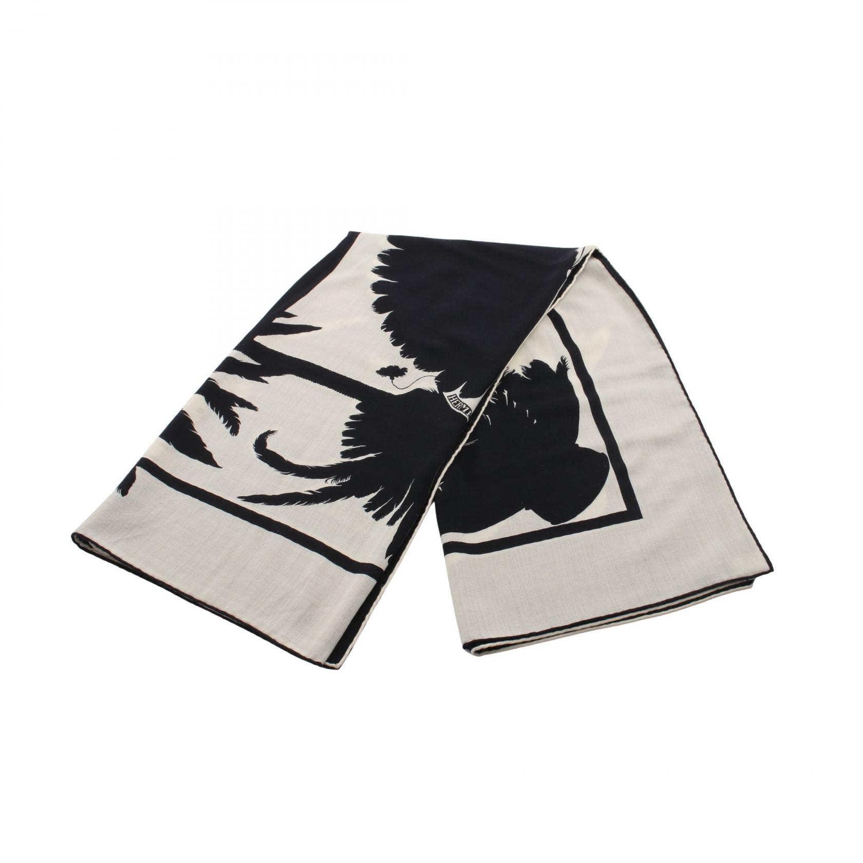 エルメス HERMES カレジェアン カレ140 BRAZIL TATTOO スカーフ 衣料品 シルク カシミヤ シルク レディース ブラック系 / アイボリー系 【中古】