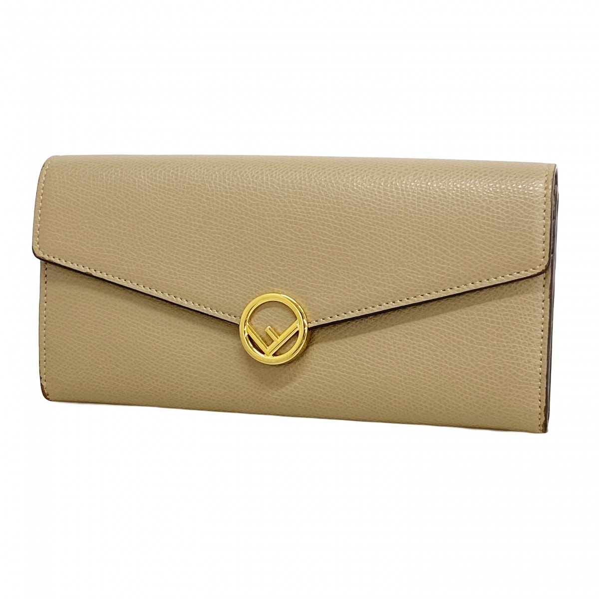 ★SALE【6da0089】フェンディ 長財布 レザー グレージュ シャンパンゴールド金具【中古】レディース