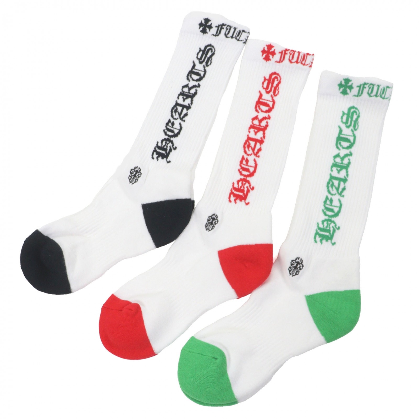 Chrome Hearts 3PK Dagger Embroidered Socks "Black/Red/Green"