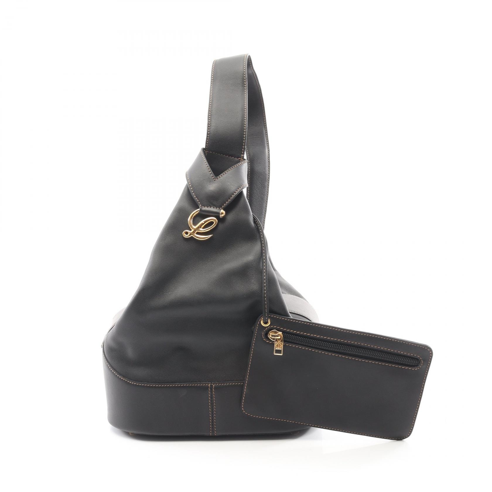 ロエベ LOEWE アントン ショルダーバッグ バッグ レザー レディース ブラック系 【中古】