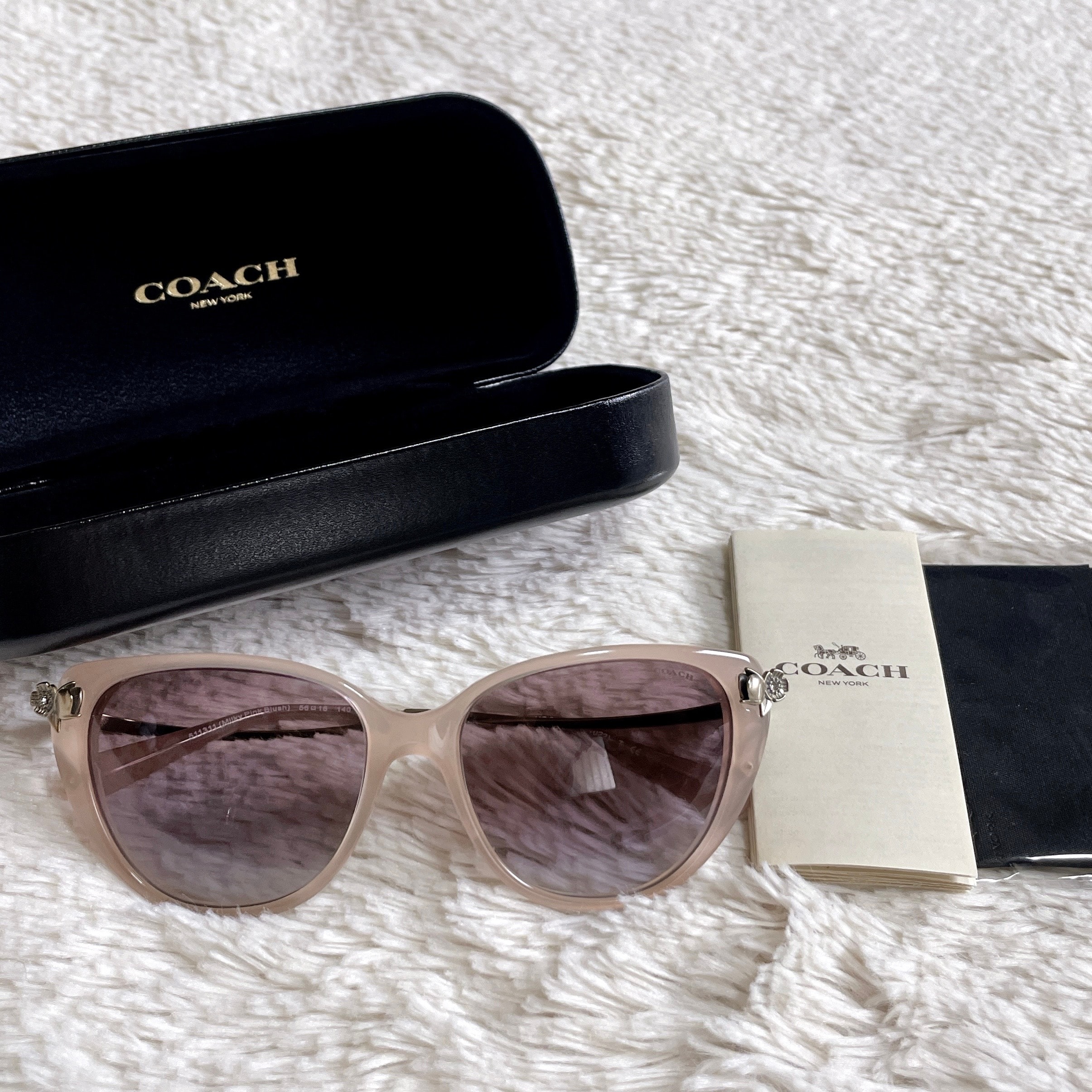 美品 COACH コーチ サングラス ピンク セルフレーム フルリムウェリントン