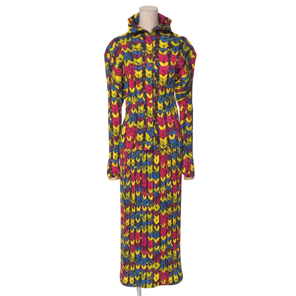 ■美品■PLEATS PLEASE ISSEY MIYAKE プリーツプリーズ イッセイミヤケ スカートセットアップ サイズトップス 3・スカート 1 総柄 プリーツ ブランド古着【中古】20250501/RA4494