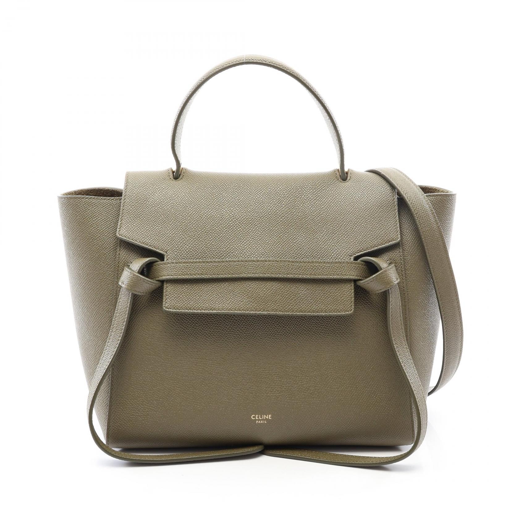 セリーヌ CELINE BELT BAG MICRO ベルトバッグ マイクロ 2WAY ハンドバッグ バッグ レザー レディース カーキ系 【中古】