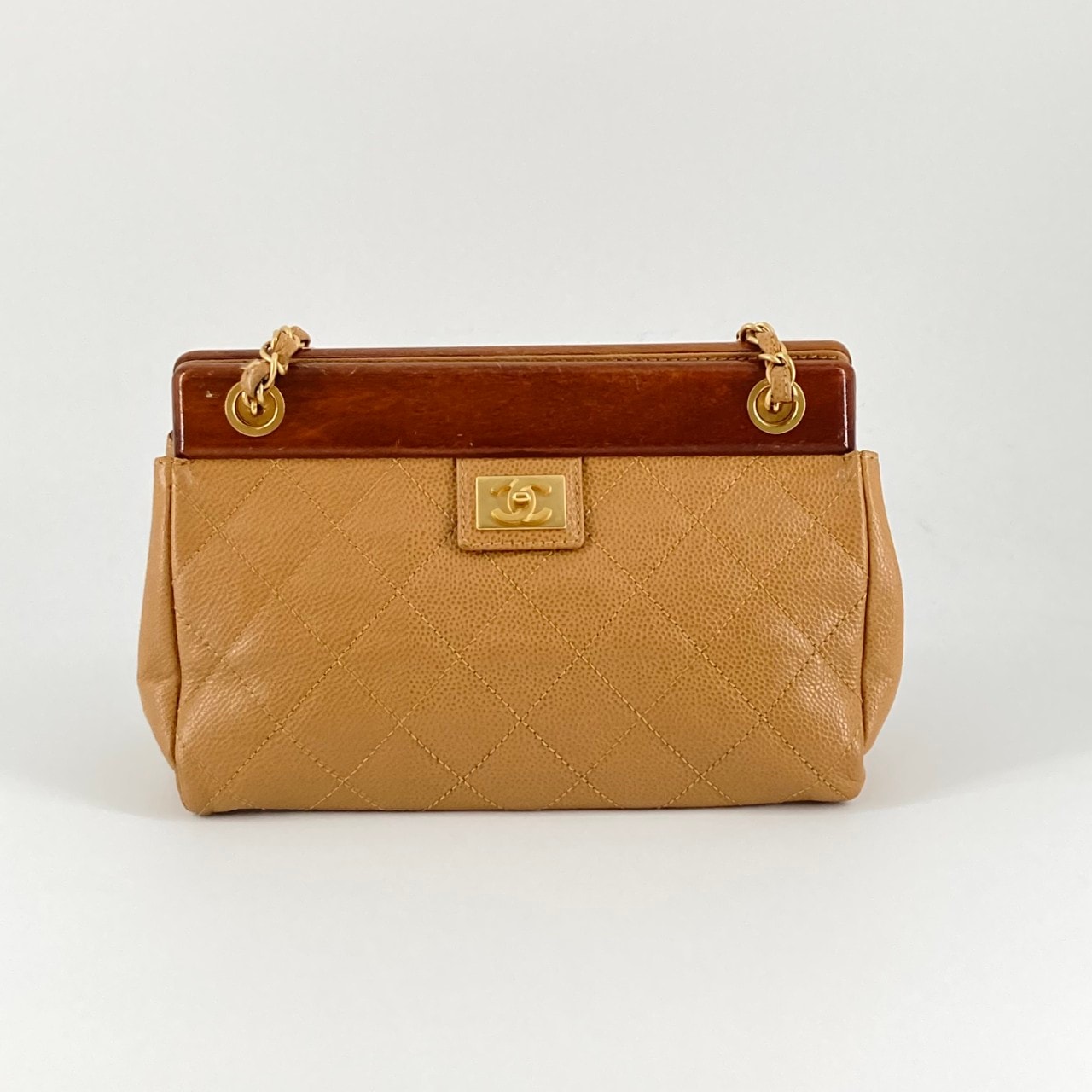 CHANEL(シャネル) マトラッセ ウッド 8番台 チェーン ハンドバッグ ブラウン