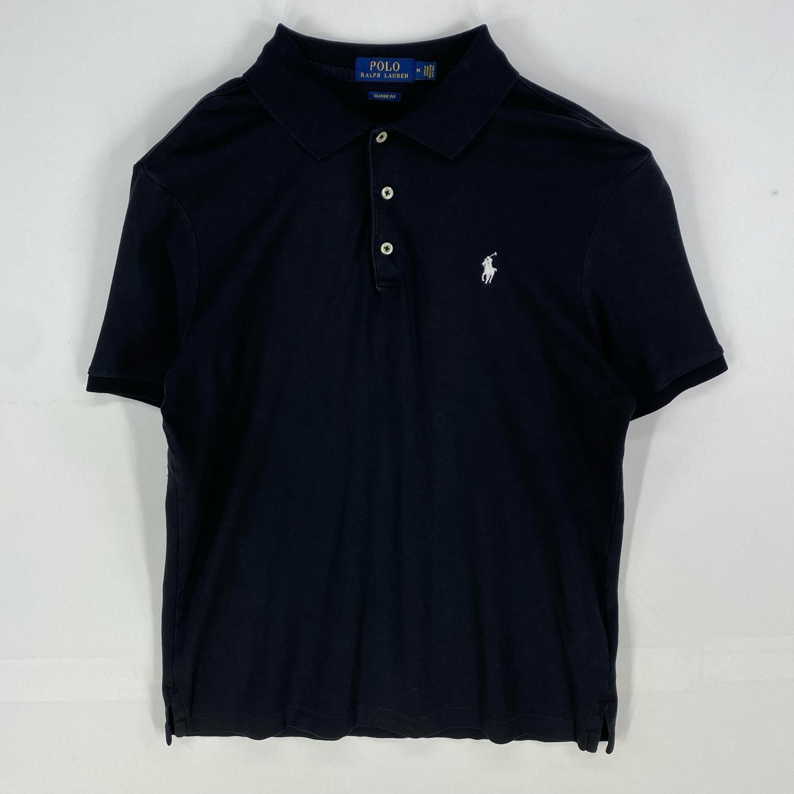 古着 ポロ・ラルフローレン POLO RALPH LAUREN 半袖シャツ ワンポイント ポロシャツ ショートスリーブ M  ブラック系 無地 メンズ