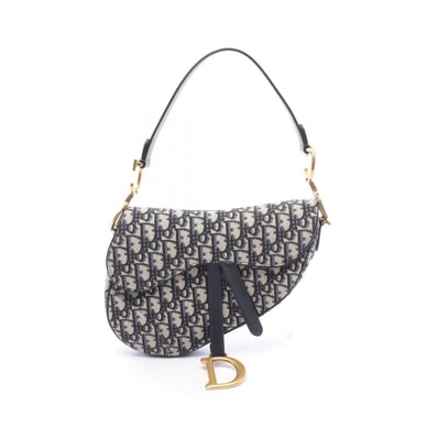 ディオール Dior SADDLE サドル オブリーク ハンドバッグ バッグ キャンバス レザー レディース ネイビー系 / ベージュ系 【中古】