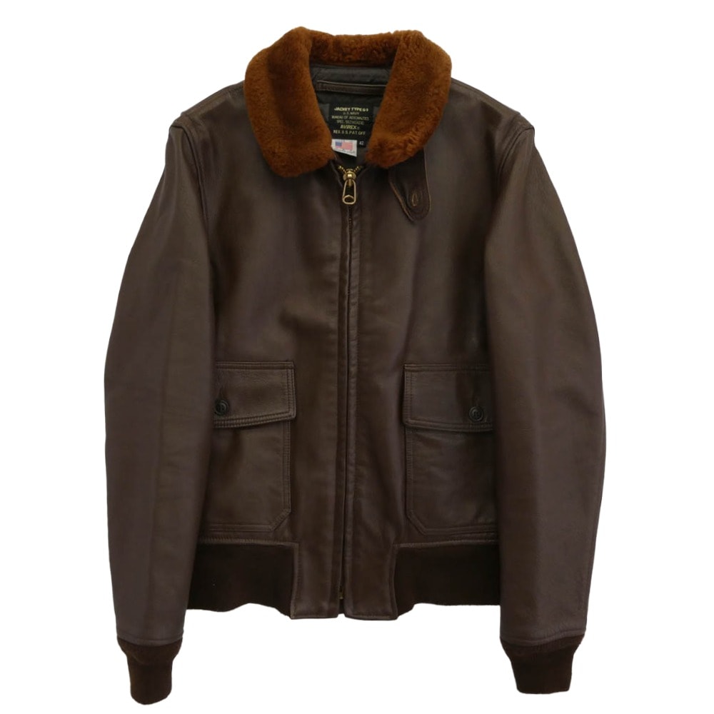 AVIREX アヴィレックス レザージャケット 6101027 USA製 G-1 レザー フライトジャケット ゴートレザー ブラック系 42【中古】