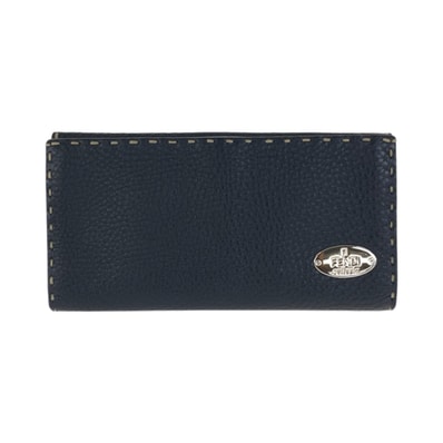美品 FENDI フェンディ セレリア ブラック 黒 シルバー金具 レザー 長財布 折財布 ロングウォレット 601124 【中古】