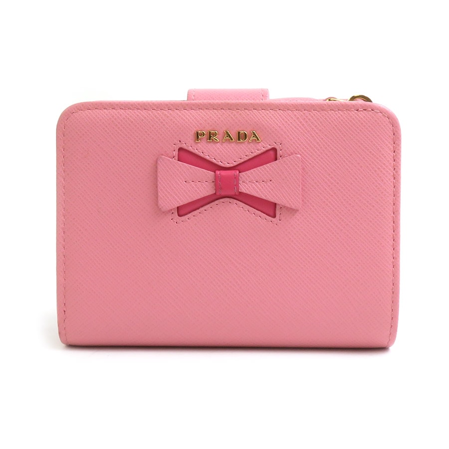 プラダ PRADA 二つ折り財布 レザー ピンク レディース【中古】 r10541a