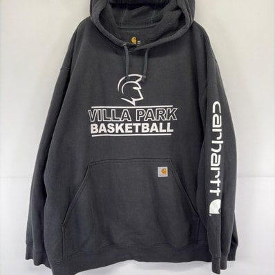 古着 カーハート Carhartt パーカー スウェット 大きいサイズ ワンポイント 袖ロゴ プリント 3XL ブラック メンズ