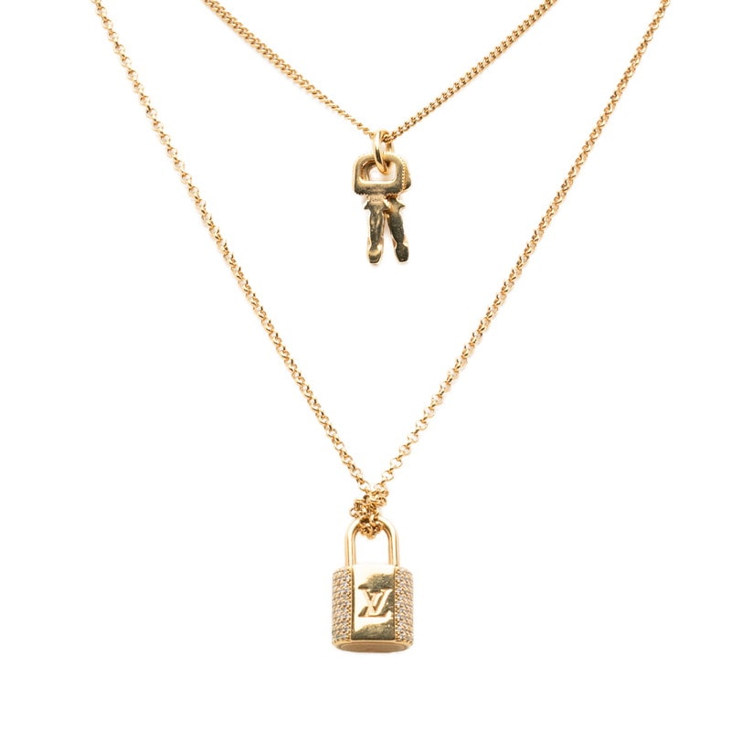 ルイ ヴィトン LV パドロック ネックレス M01593 ゴールド メッキ ラインストーン レディース LOUIS VUITTON 中古