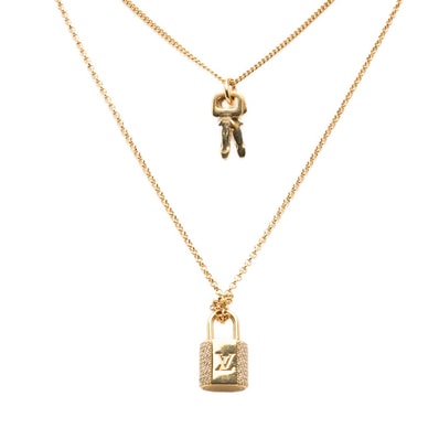 ルイ ヴィトン LV パドロック ネックレス M01593 ゴールド メッキ ラインストーン レディース LOUIS VUITTON 中古