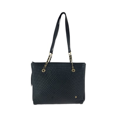 BALLY バリー ヴィンテージ キルティング フリンジ ブラック 黒 ゴールド金具 レザー チェーントートバッグ ショルダーバッグ 602350 【中古】