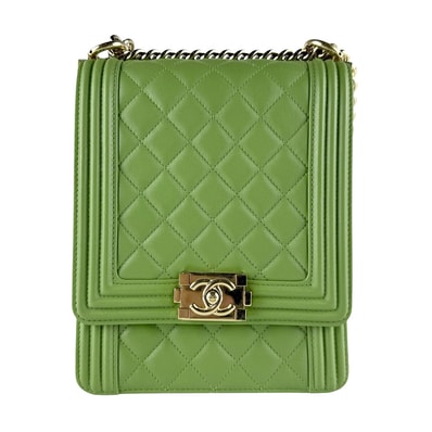 シャネル CHANEL ショルダーバッグ ボーイシャネル レザー/メタル グリーン/ゴールド レディース【中古】 z10281