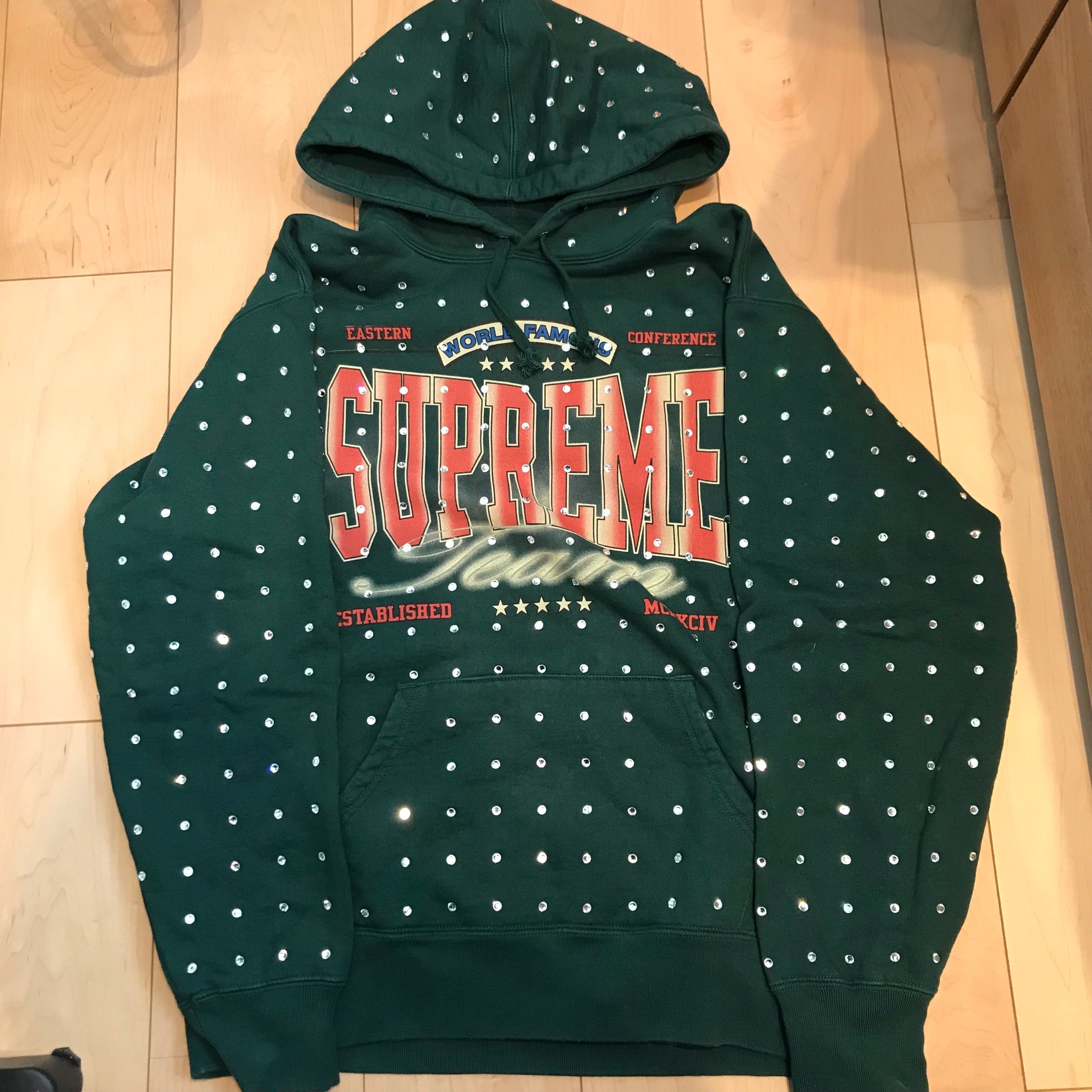 Supreme Rhinestone Hooded Sweatshirt "Dark Green"