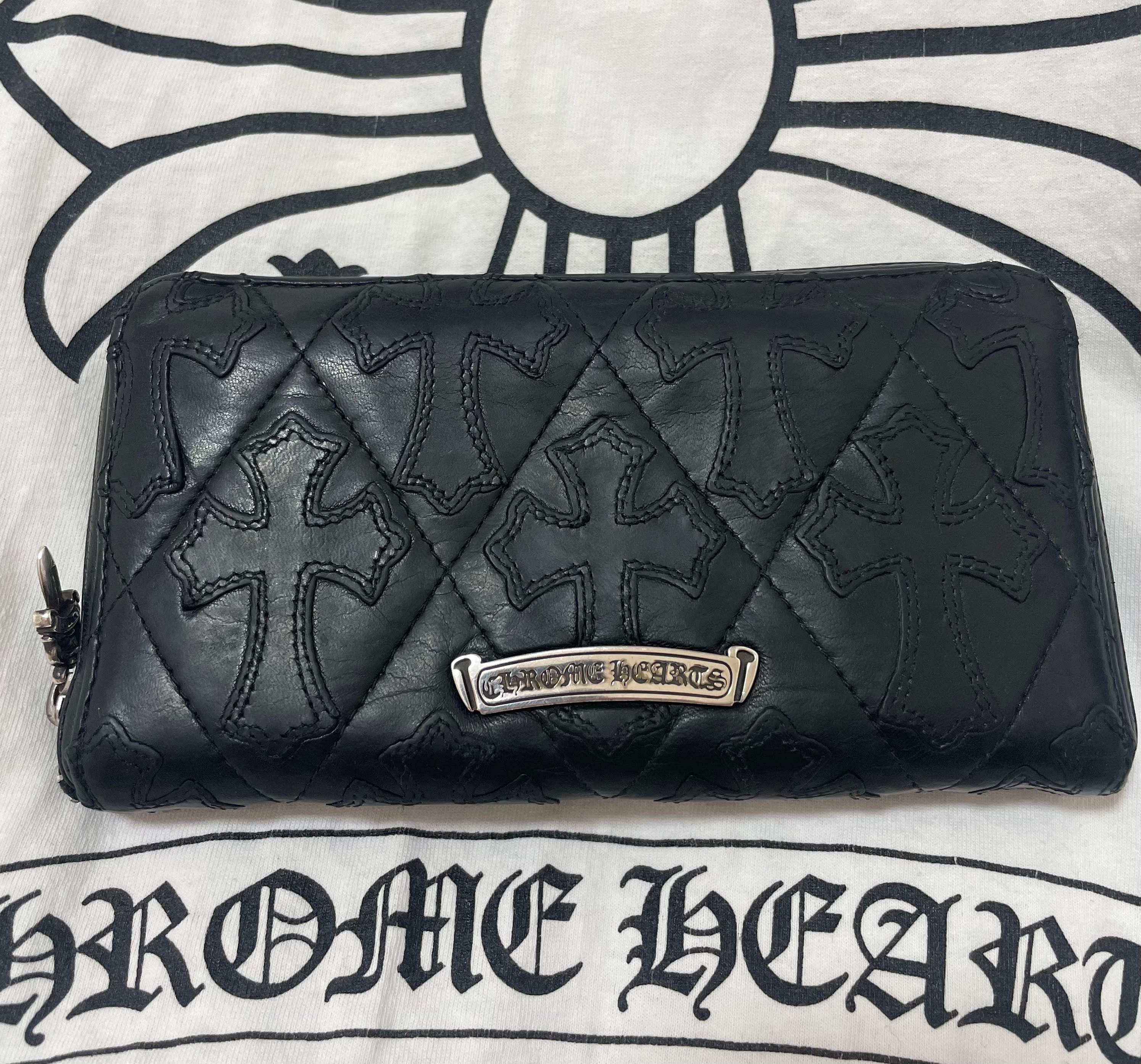 Chrome Hearts REC F ZIP Cemetery Cross Quilted Leather Wallet "Black"