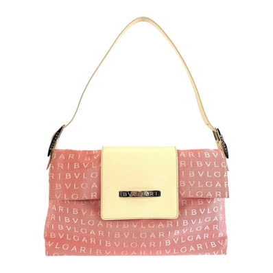 美品 BVLGARI ブルガリ ロゴマニア ピンク クリーム シルバー金具 キャンバス レザー/ ショルダーバッグ ハンドバッグ 603994 【中古】