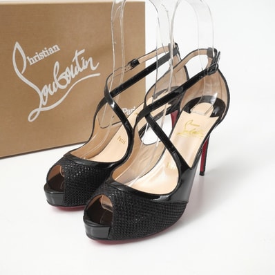 Christian Louboutin クリスチャンルブタン MIRA BELLA 100 パンプス サイズ38 オープントゥ クロスストラップ 靴 イタリア製 ブランド古着【中古】20260917/RB0829
