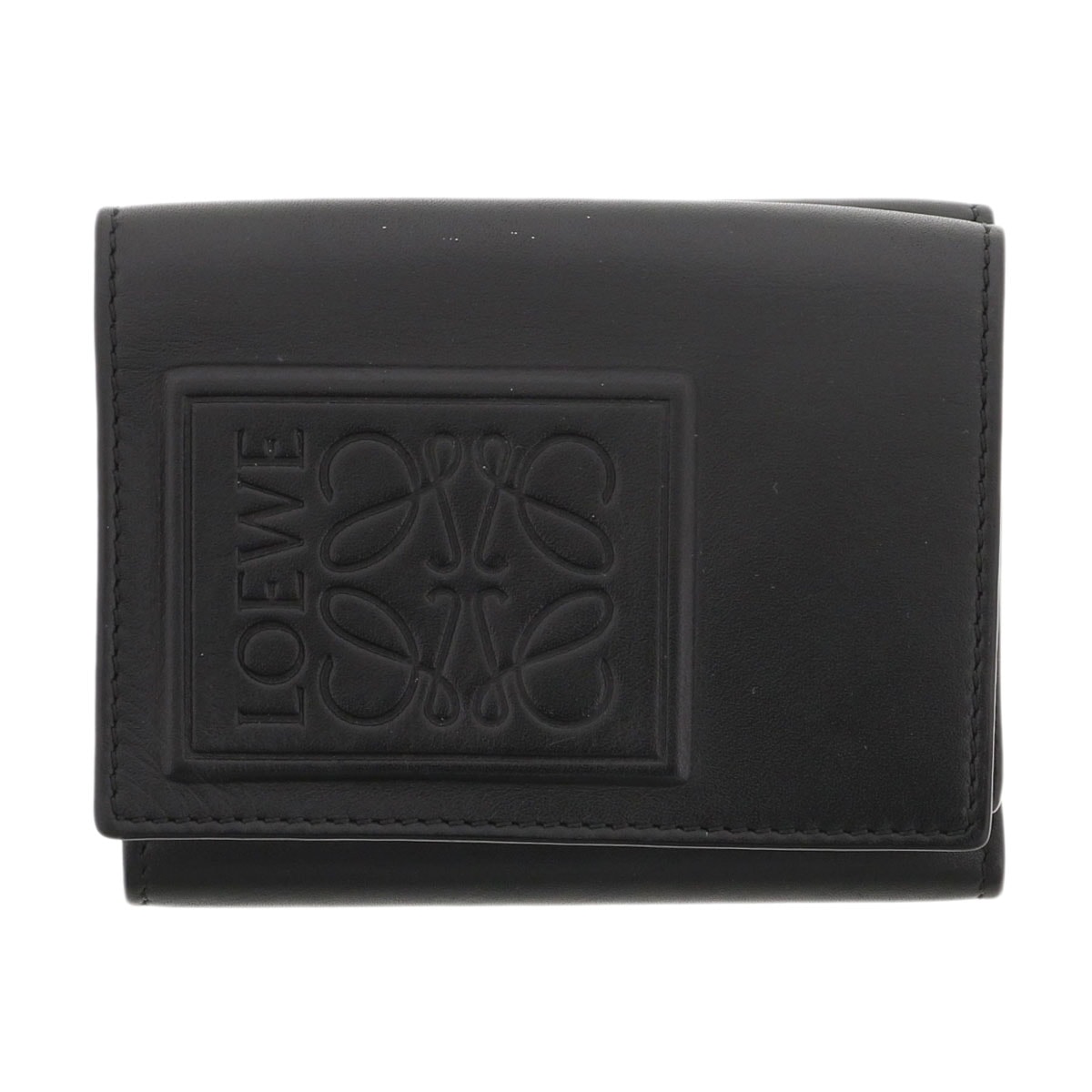 【値下げ】 LOEWE ロエベ トライフォールド ウォレット 三つ折り財布 C565TR2X04 レザー ブラック  レディース【中古】