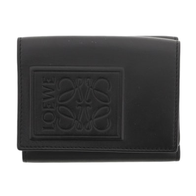 【値下げ】 LOEWE ロエベ トライフォールド ウォレット 三つ折り財布 C565TR2X04 レザー ブラック レディース【中古】