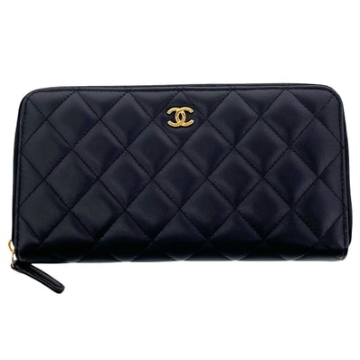 CHANEL シャネル クラシック ロングジップウォレット ラムスキン 長財布 AP0242 ブラック レディース【中古】