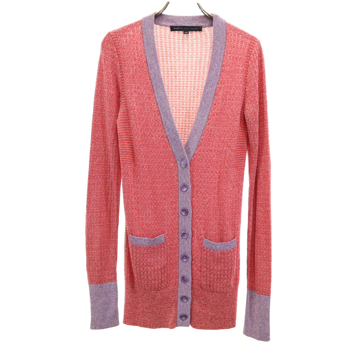 MARC BY MARC JACOBS マークバイマークジェイコブス シルクブレンド 長袖 Vネック ニットカーディガン XS レッド系