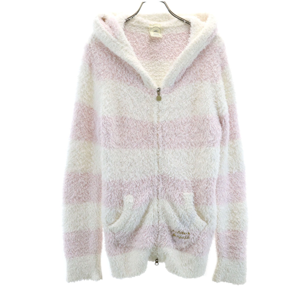 gelato pique ジェラートピケ ボーダー柄 長袖 ジップパーカー F ホワイト ルームウェア