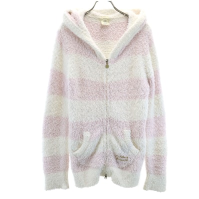 gelato pique ジェラートピケ ボーダー柄 長袖 ジップパーカー F ホワイト ルームウェア