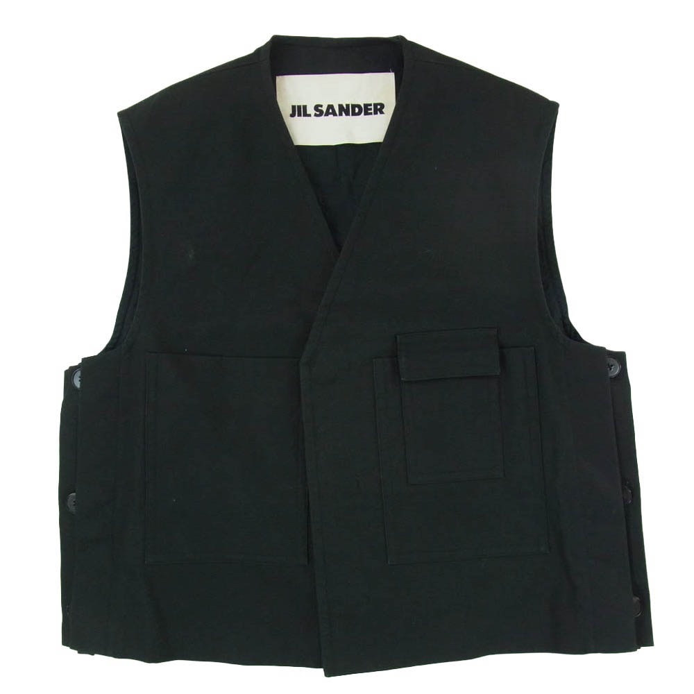 JIL SANDER ジルサンダー 国内正規品 20SS JSMQ460422 MQ24160001 コットンクロス マルチポケット ベスト ブラック系 44【中古】