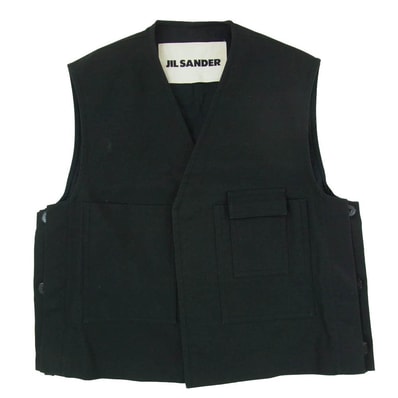 JIL SANDER ジルサンダー 国内正規品 20SS JSMQ460422 MQ24160001 コットンクロス マルチポケット ベスト ブラック系 44【中古】