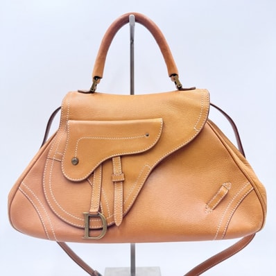 Christian Dior(クリスチャン・ディオール)サドル ヴィンテージ レザーハンドバッグ/ショルダーバッグ キャメル ゴールドトーン金具 イタリア製