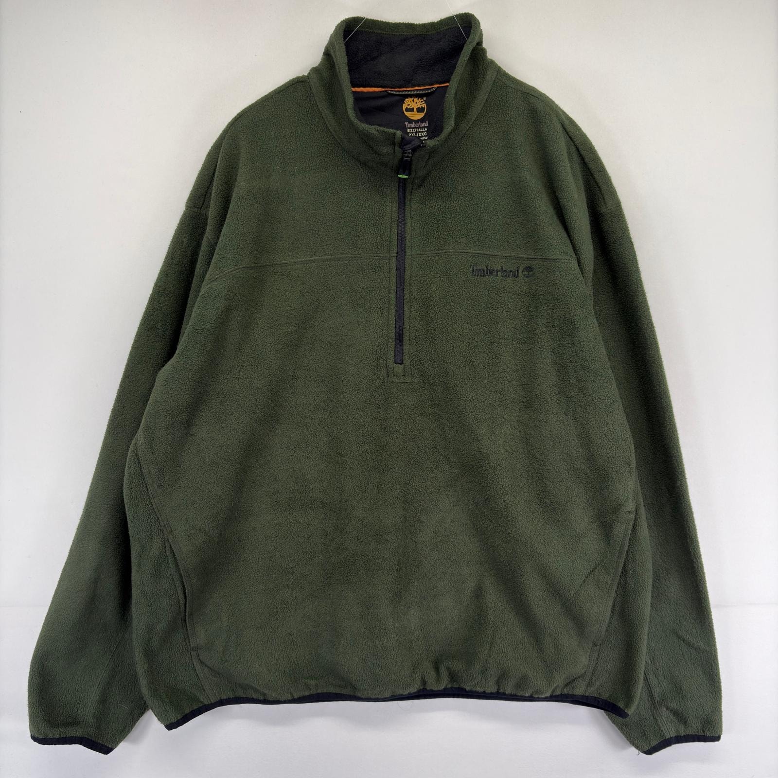 古着 ティンバーランド Timberland フリースジャケット ハーフジップ プルオーバー トレーナー ワンポイントロゴ 2XL  グリーン系 メンズ