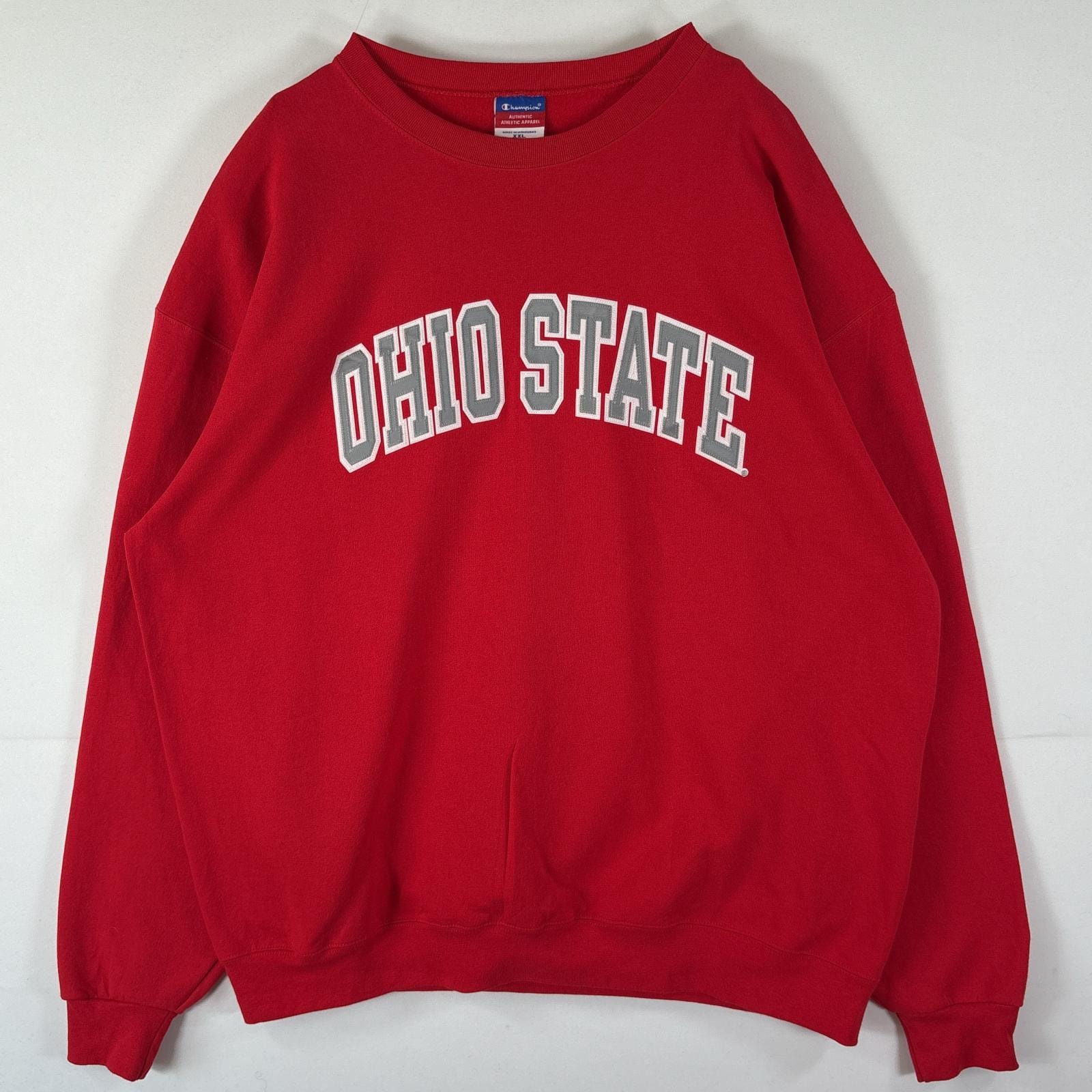 古着 チャンピオン Champion スウェット トレーナー クルーネック 大きいサイズ チームロゴ刺繍 リフレクター OHAIOSTATE 14041 レッド メンズ